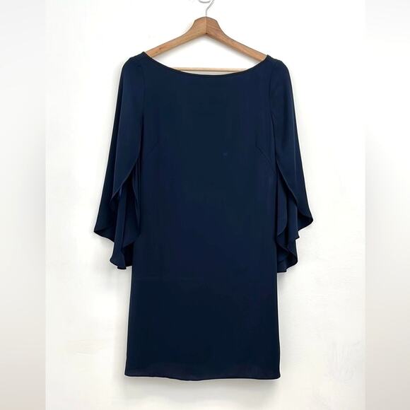 MILLY Butterfly Sleeve Silk Stretch Crepe Bateau Neckline Mini Shift Dress Size2 - Picture 14 of 15